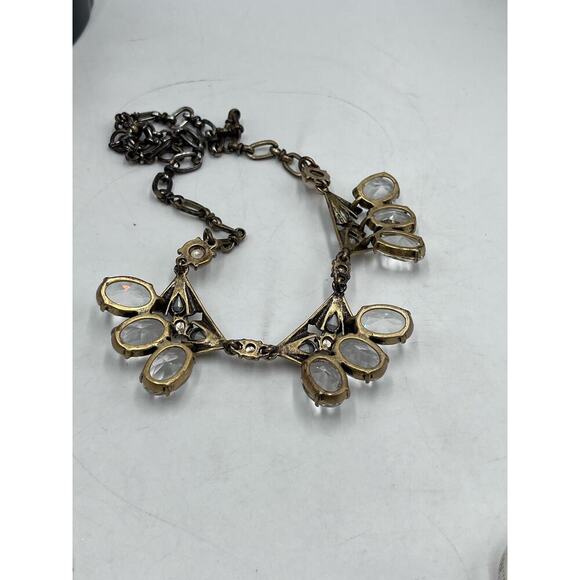 J. Crew Gold Tone Large Faceted Clear Oval Rhinestone Statement Necklace - Picture 10 of 16